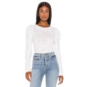 We The Free Free People Natasha Tee in Optic White Puff Sleeve Slub Knit XS